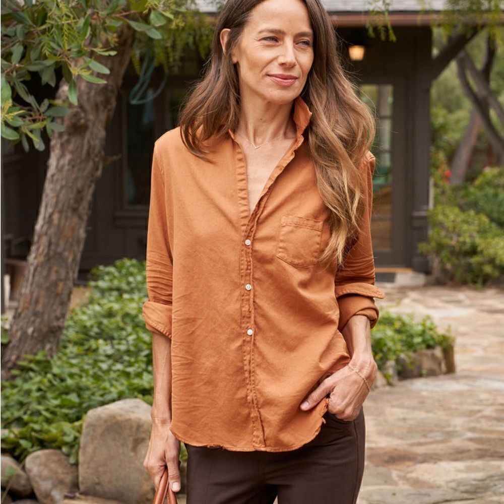 Frank & Eileen Barry 100% Cotton Button-Up Shirt in Toffee L NEW $245